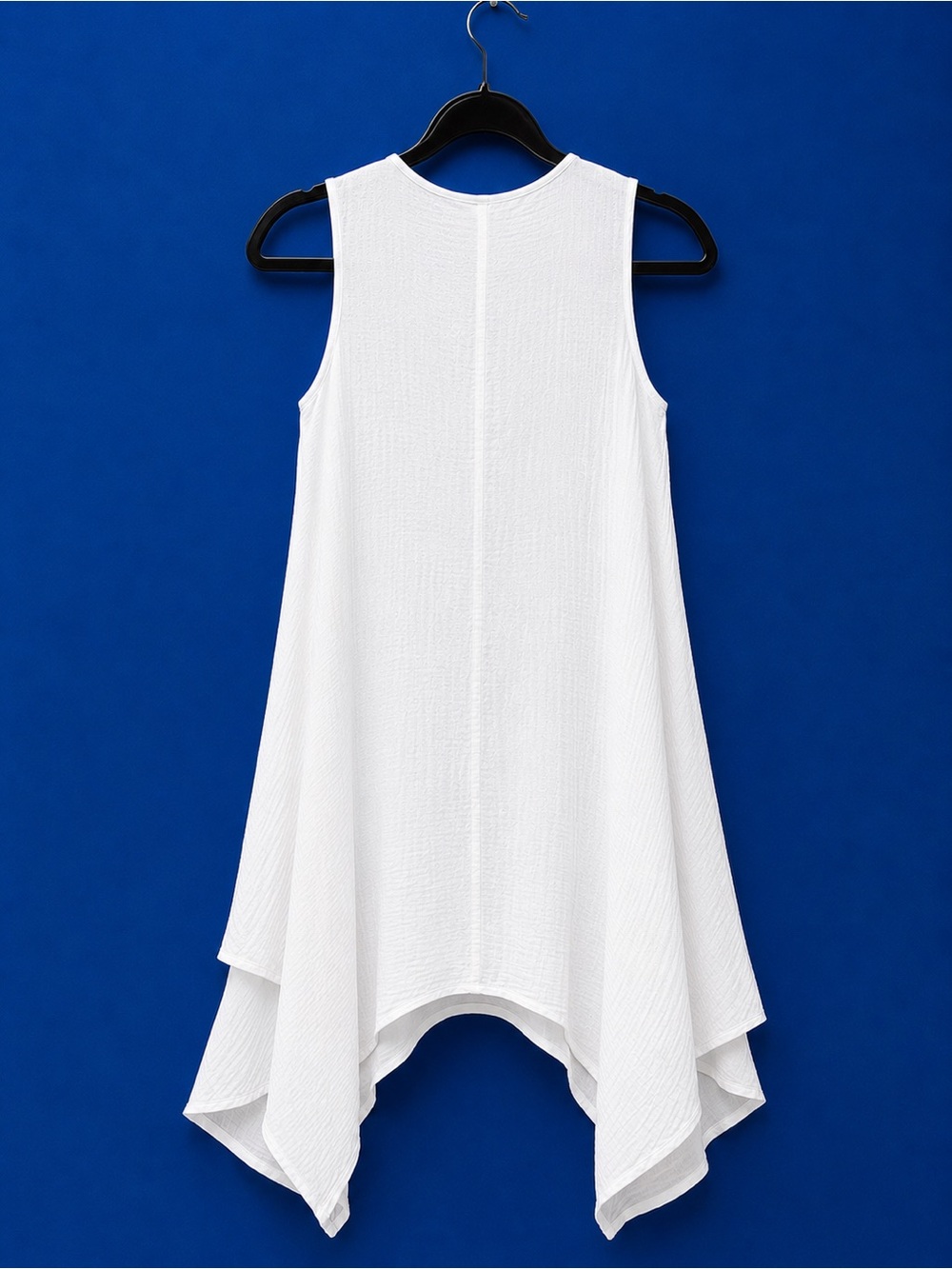Asymmetrical White Textured Pocket-Knot Summer Dress - Picture 2 of 6